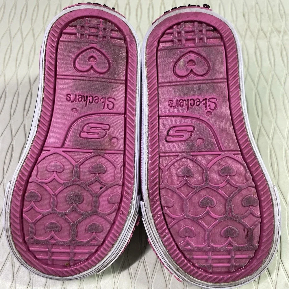 Skechers Little Girls‎ Pink&Purple Hearts&Rhinestone Sneaker Shoes Sz.5